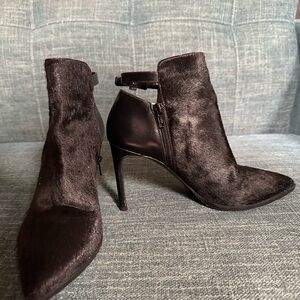 Vince Calla black calf hair pointed toe heeled booties